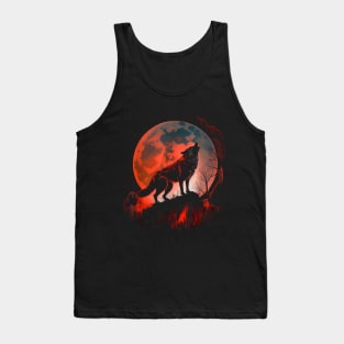 Lone Wolf Scary - Werewolf howling when Blood Full Moon Tank Top